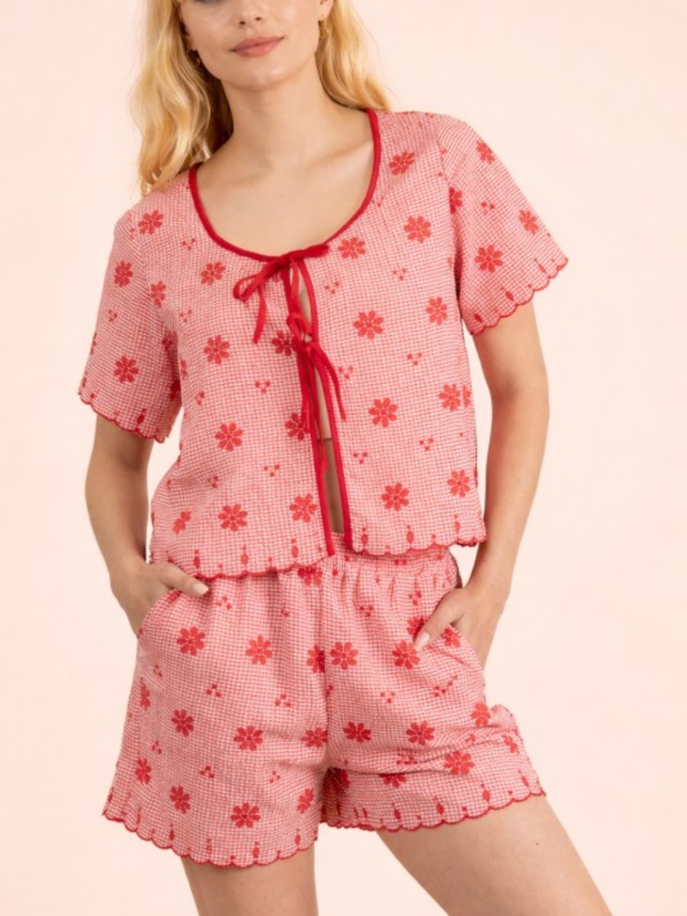 Floral Embroidery Woven Top & Shorts Set